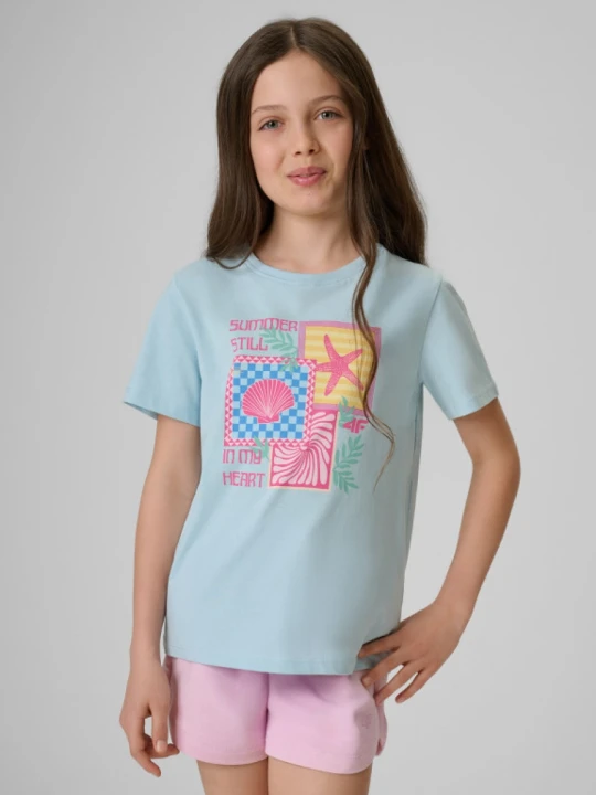 Zdjęcie produktu Dziewczęcy t-shirt z nadrukiem 4F 4FJRSS26TTSHF4418 - niebieski