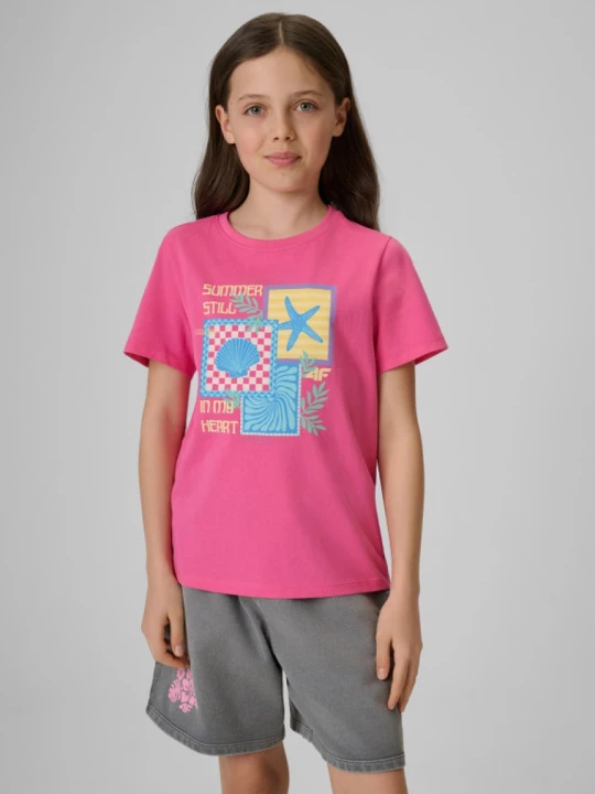 Zdjęcie produktu Dziewczęcy t-shirt z nadrukiem 4F 4FJRSS26TTSHF4418 - różowy