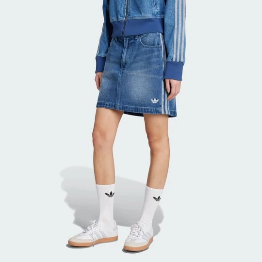 Zdjęcie produktu Dżinsowa mini spódnica w 3 paski Adicolor Adidas Indigo Denim