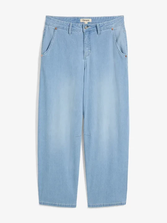 Zdjęcie produktu Dżinsy Balloon mid waist, cropped BonPrix niebieski