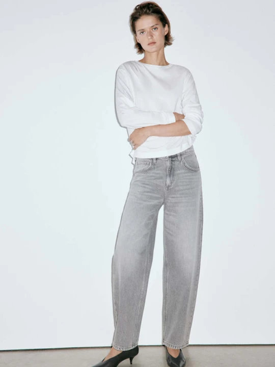 Zdjęcie produktu Dżinsy balloon z wysokim stanem szary denim - Kobieta - MANGO