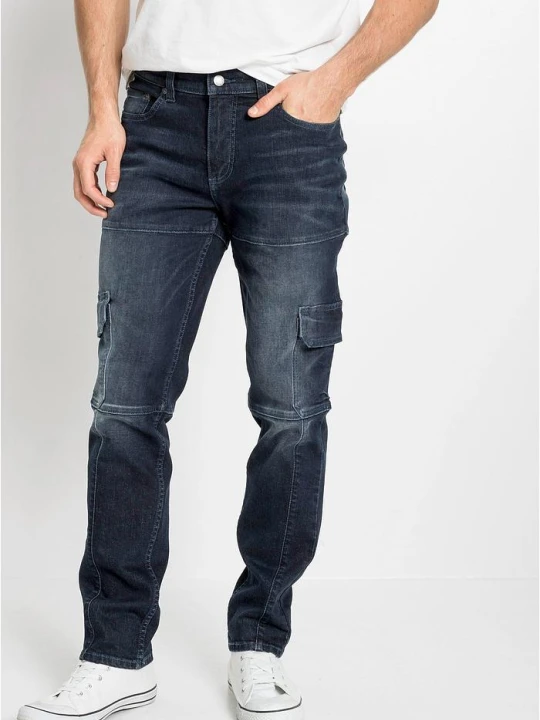 Zdjęcie produktu Dżinsy bojówki ze stretchem Slim Fit Straight BonPrix niebieski