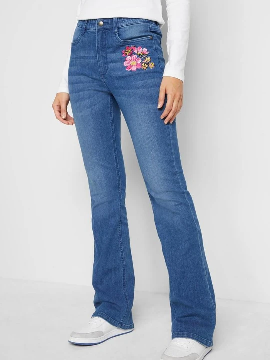 Zdjęcie produktu Dżinsy bootcut z wysokim stanem i wygodną talią BonPrix niebieski