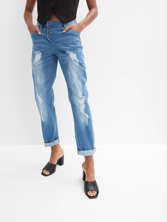 Zdjęcie produktu Dżinsy boyfriend, średni stan BonPrix niebieski