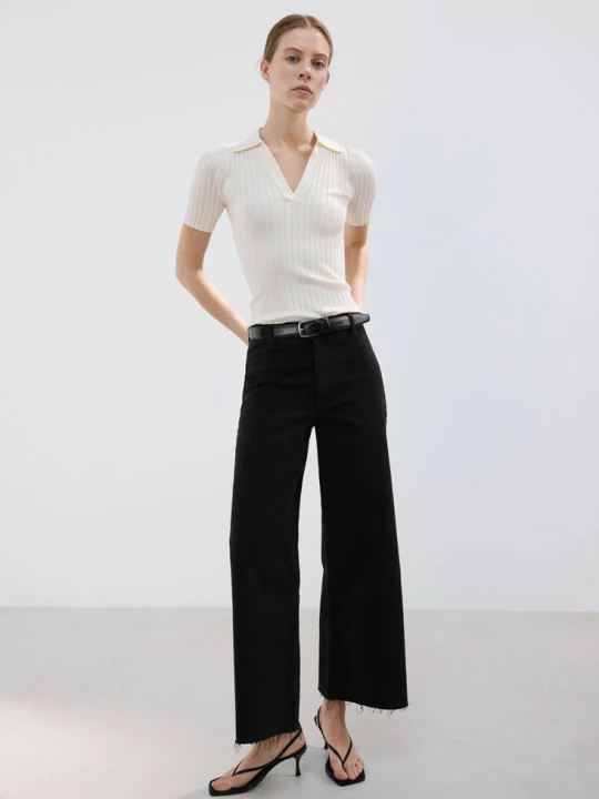 Zdjęcie produktu Dżinsy Catherin culotte z wysokim stanem black denim - Kobieta - MANGO