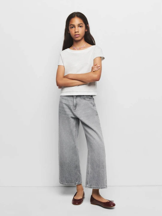 Zdjęcie produktu Dżinsy culotte z nitami szary denim - Dzieci - lata - MANGO KIDS
