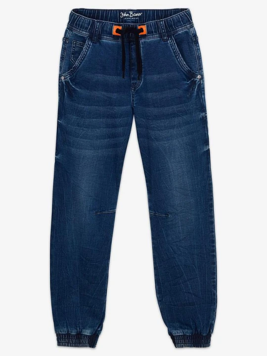 Zdjęcie produktu Dżinsy dresowe chłopięce o kroju regular fit, tapered BonPrix niebieski