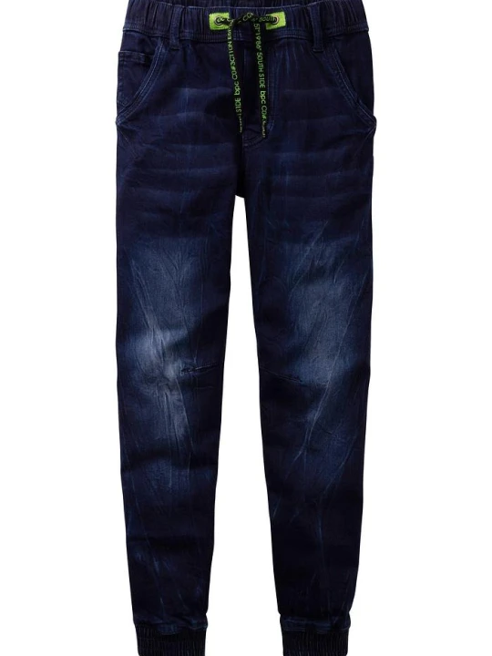 Zdjęcie produktu Dżinsy dresowe mid waist z wygodnym paskiem o kroju regular fit BonPrix niebieski