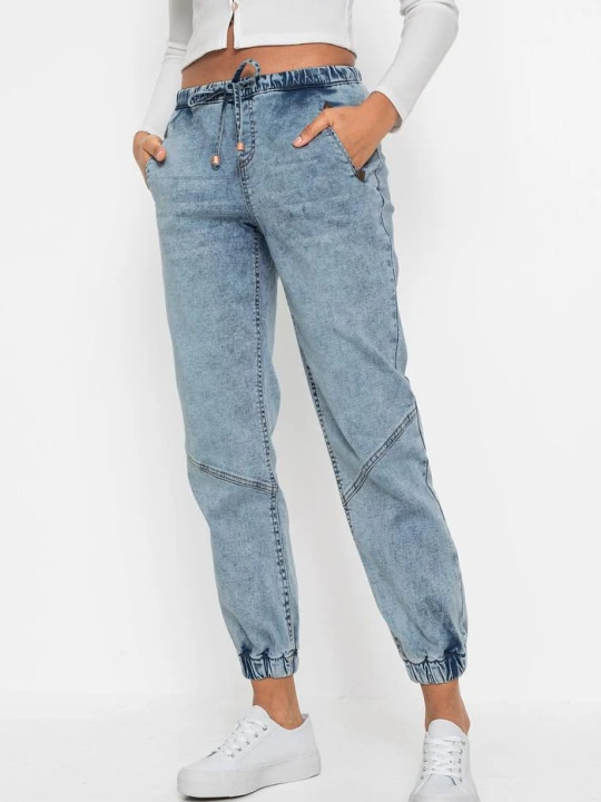 Zdjęcie produktu Dżinsy jogger mid waist, ze stretchem BonPrix niebieski