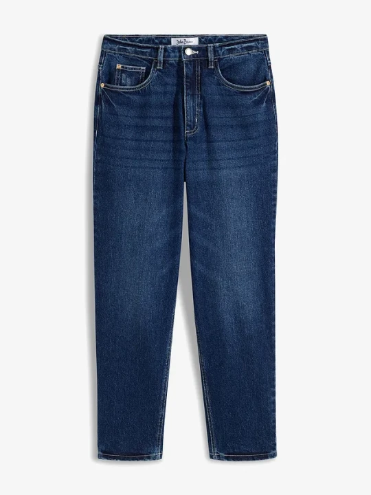 Zdjęcie produktu Dżinsy mom, high waist, low stretch, cropped BonPrix niebieski