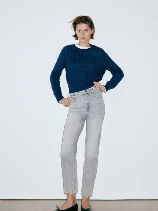 Zdjęcie produktu Dżinsy Newmom comfort z wysokim stanem szary denim - Kobieta - MANGO