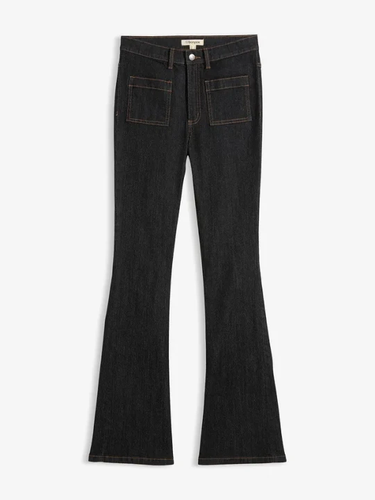 Zdjęcie produktu Dżinsy o kroju bootcut, high waist, z wygodnym pasem BonPrix czarny