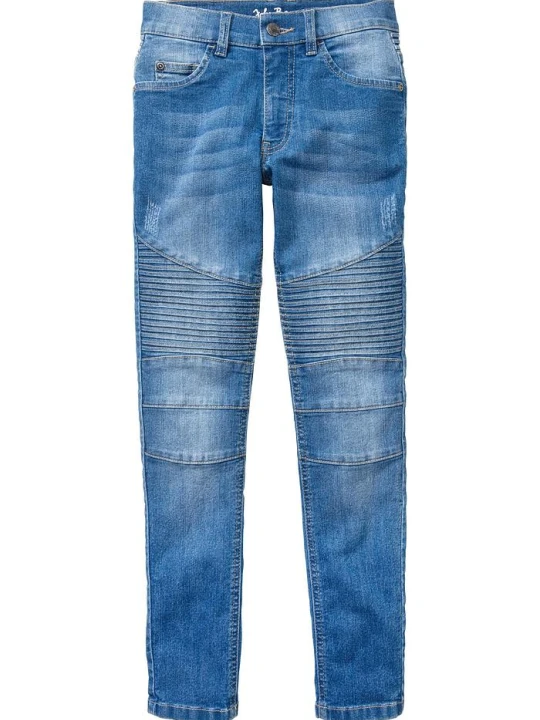 Zdjęcie produktu Dżinsy o kroju skinny, ze stretchem, regulowanym paskiem, straight BonPrix niebieski