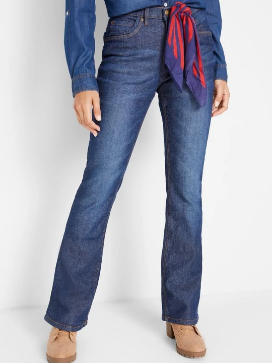 Zdjęcie produktu Dżinsy ocieplane bootcut, wysoki stan BonPrix niebieski