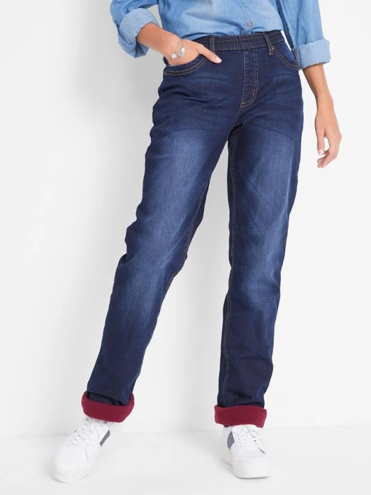 Zdjęcie produktu Dżinsy ocieplane, straight, mid waist BonPrix niebieski