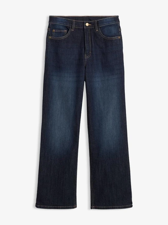 Zdjęcie produktu Dżinsy ocieplane, wide leg, z dżersejową podszewką, mid waist BonPrix niebieski