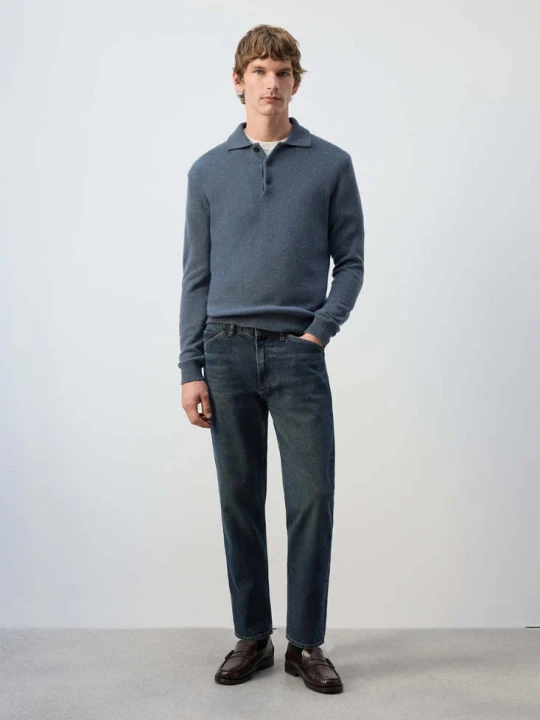 Zdjęcie produktu Dżinsy regular fit cropped ciemnoniebieski vintage - Mężczyzna - MANGO MAN