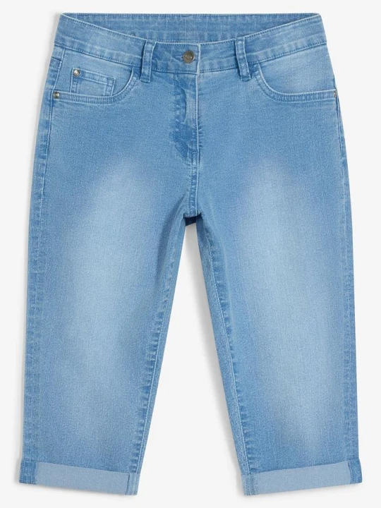 Zdjęcie produktu Dżinsy rybaczki mid waist z regulowaną talią BonPrix niebieski