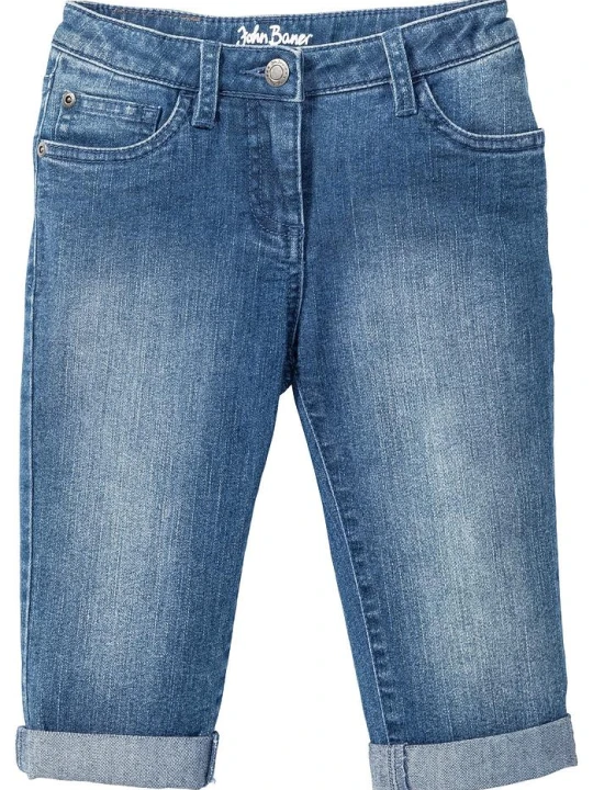 Zdjęcie produktu Dżinsy rybaczki mid waist z regulowaną talią BonPrix niebieski