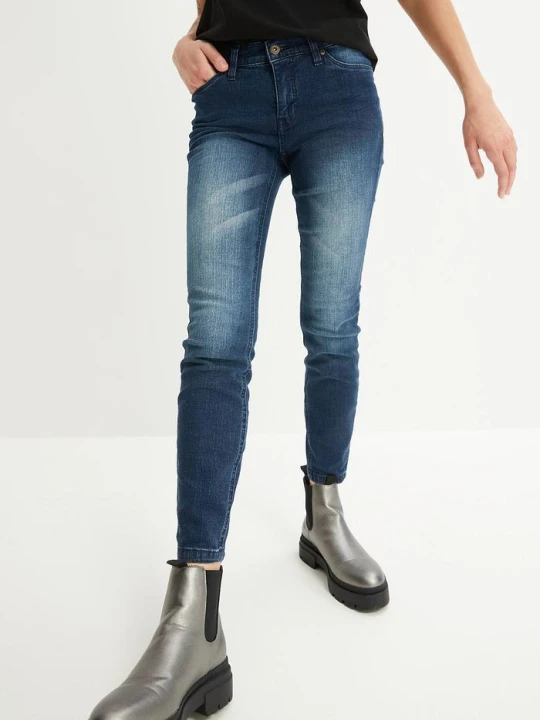 Zdjęcie produktu Dżinsy Skinny, mid waist, krótsze nogawki BonPrix niebieski