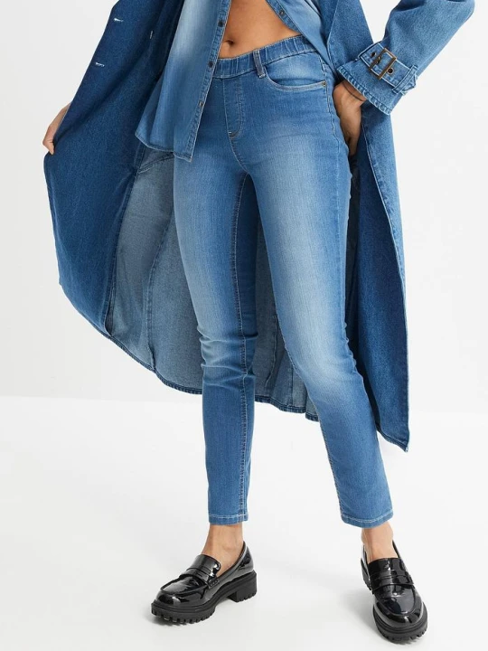 Zdjęcie produktu Dżinsy Skinny mid waist, z wygodnym paskiem BonPrix niebieski
