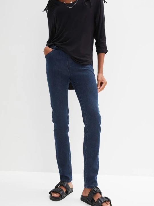 Zdjęcie produktu Dżinsy Skinny mid waist, z wygodnym paskiem BonPrix niebieski