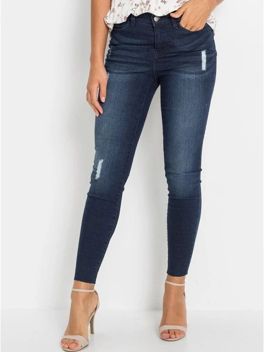Zdjęcie produktu Jeansy o kroju skinny ze średnim stanem, krótsza nogawka BonPrix niebieski