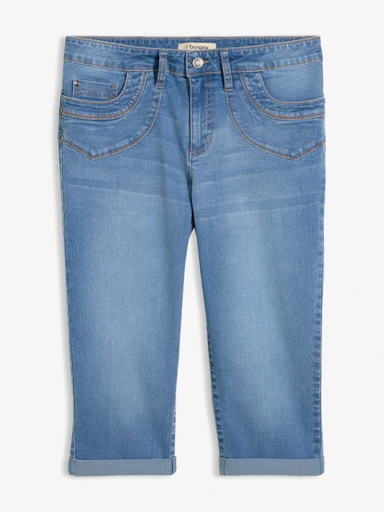 Zdjęcie produktu Dżinsy straight, mid waist, cropped BonPrix niebieski