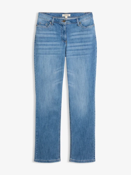 Zdjęcie produktu Dżinsy straight, mid waist, z wygodnym paskiem BonPrix niebieski