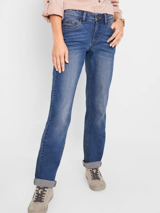 Zdjęcie produktu Dżinsy Straight, mid waist, ze stretchem BonPrix niebieski