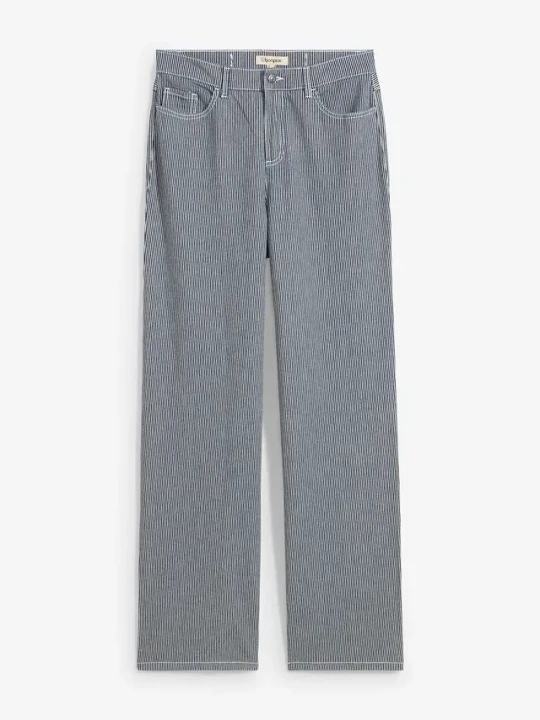 Zdjęcie produktu Dżinsy straight o luźnym kroju, high waist, w paski BonPrix niebieski