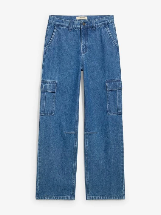 Zdjęcie produktu Jeansy typu cargo w fasonie loose fit z regulowanym pasem, prosta nogawka BonPrix niebieski