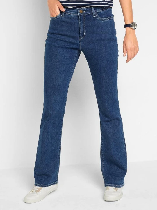 Zdjęcie produktu Jeansy o kroju bootcut ze średnim stanem, z bawełny organicznej BonPrix niebieski