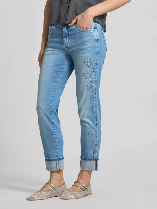 Zdjęcie produktu Dżinsy w skróconym kroju ze szwami Model 'CIRA BOHO' Angels Błękitny