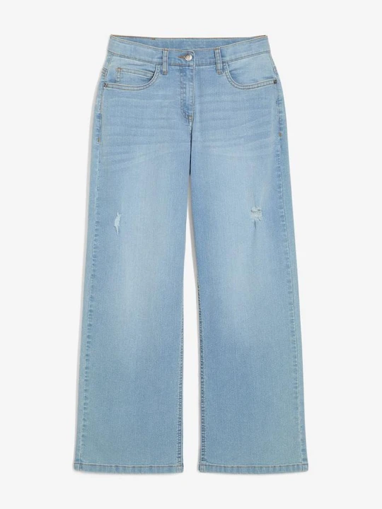 Zdjęcie produktu Dżinsy wide leg, mid waist BonPrix niebieski
