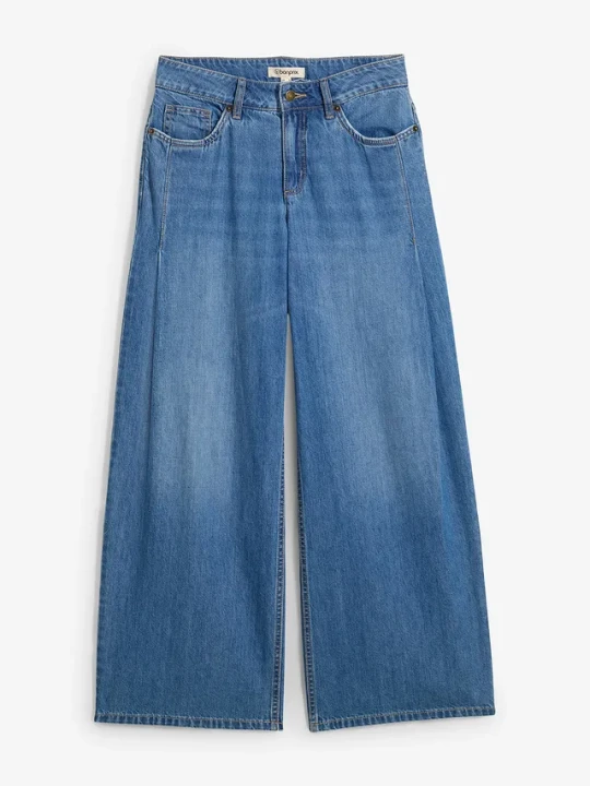 Zdjęcie produktu Dżinsy wide leg, mid waist BonPrix niebieski