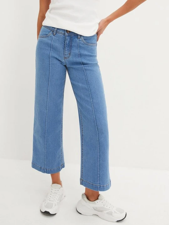 Zdjęcie produktu Dżinsy Wide Leg, mid waist, cropped BonPrix niebieski