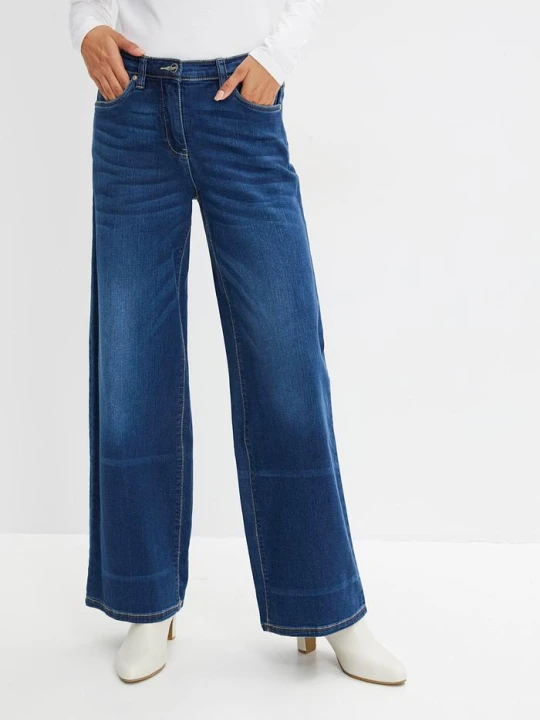 Zdjęcie produktu Jeansy wide leg ze średnim stanem i wygodnym pasem BonPrix niebieski
