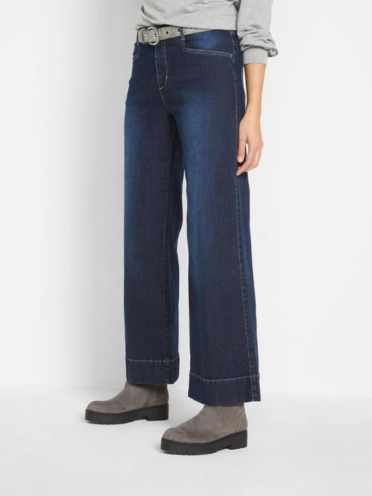 Zdjęcie produktu Dżinsy wide leg, mid waist, ze stretchem BonPrix niebieski