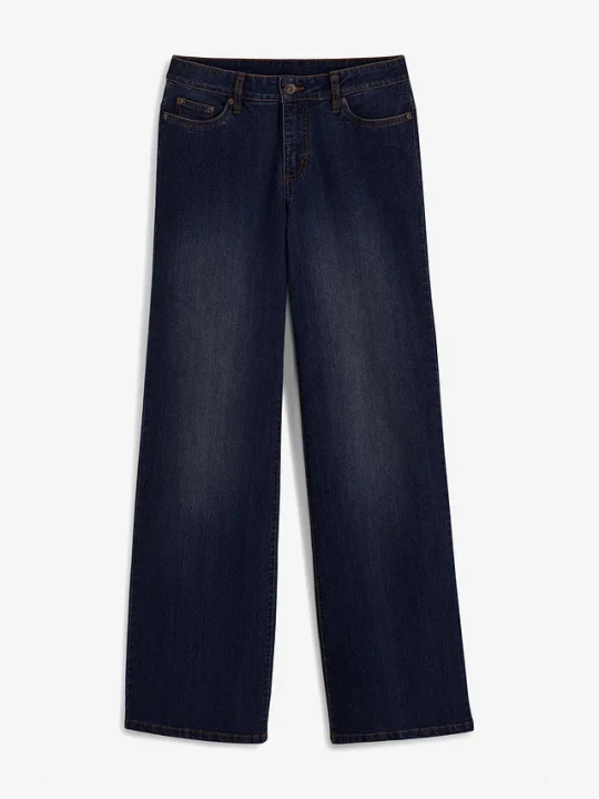 Zdjęcie produktu Dżinsy wide leg, mid waist, ze stretchem BonPrix niebieski