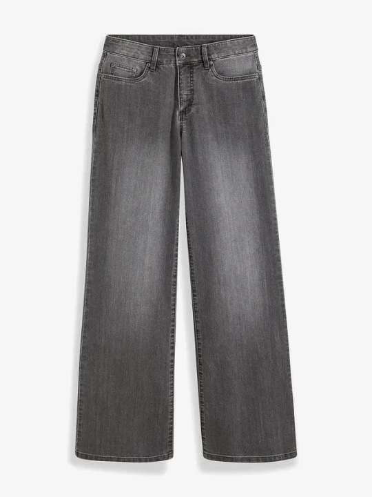 Zdjęcie produktu Dżinsy wide leg, mid waist, ze stretchem BonPrix szary