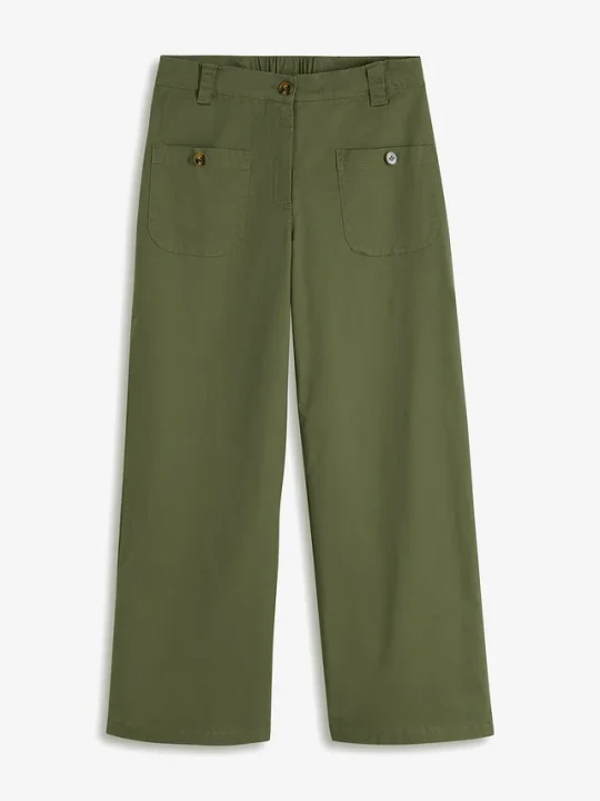 Zdjęcie produktu Dżinsy wide leg, wysoki stan, z wygodnym paskiem BonPrix zielony