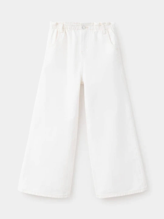 Zdjęcie produktu Dżinsy wide leg z elastycznym pasem złamana biel - Dzieci - MANGO KIDS