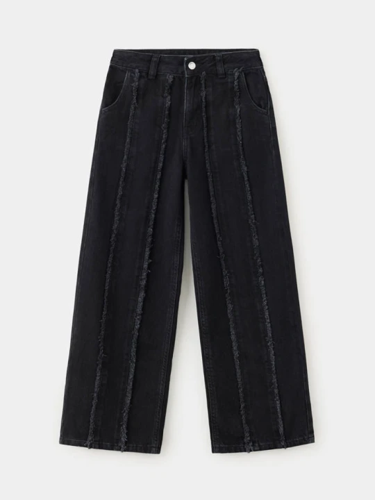 Zdjęcie produktu Dżinsy wide leg z frędzlami black denim - Dzieci - MANGO KIDS