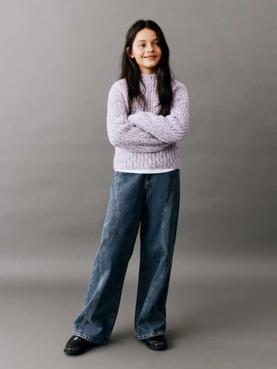Zdjęcie produktu Dżinsy wide leg z przeszyciami średni niebieski vintage - Dzieci - MANGO KIDS