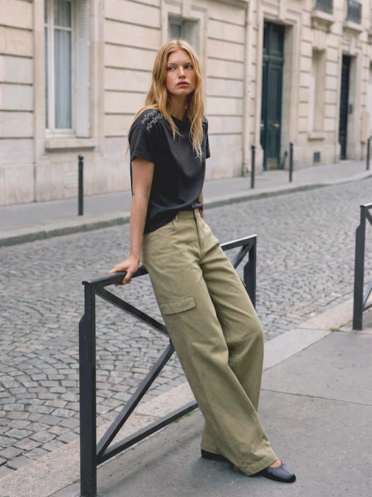 Zdjęcie produktu Dżinsy wideleg cargo khaki - Teen - MANGO TEEN