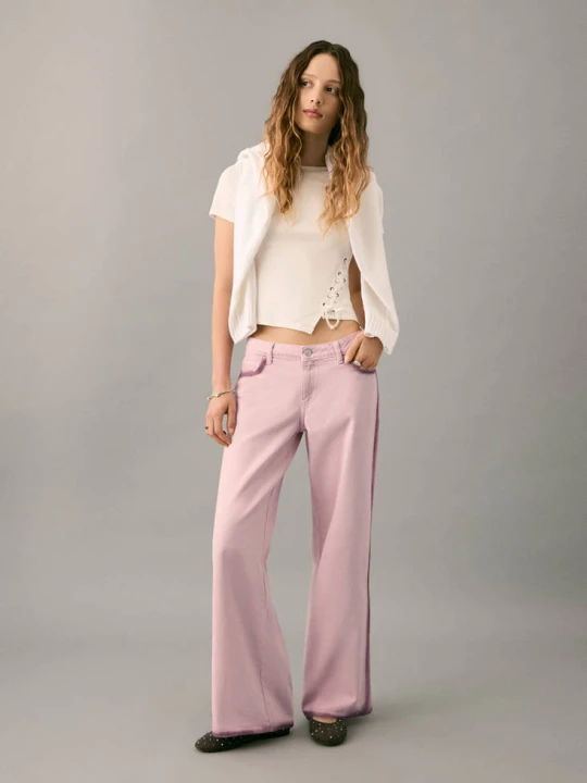 Zdjęcie produktu Dżinsy wideleg dwukolorowe blady róż - Teen - MANGO TEEN