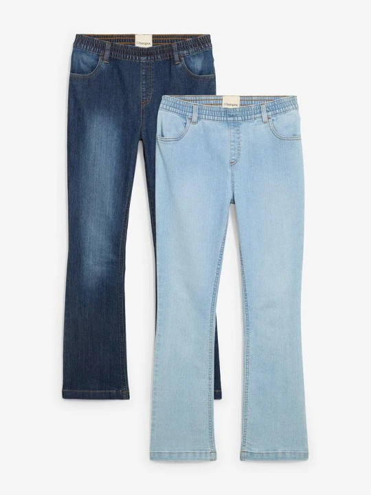 Zdjęcie produktu Jeansy z gumką w talii, mid waist (2 szt.) BonPrix niebieski
