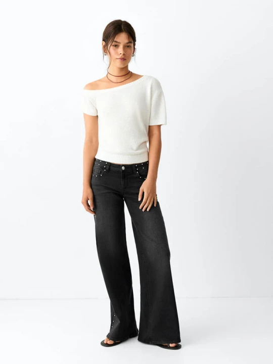 Zdjęcie produktu Jeansy wide leg z ćwiekami black denim - Teen - - MANGO TEEN