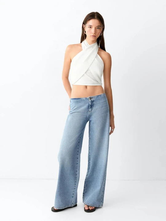 Zdjęcie produktu Dżinsy z niskim stanem wideleg średni niebieski - Teen - MANGO TEEN